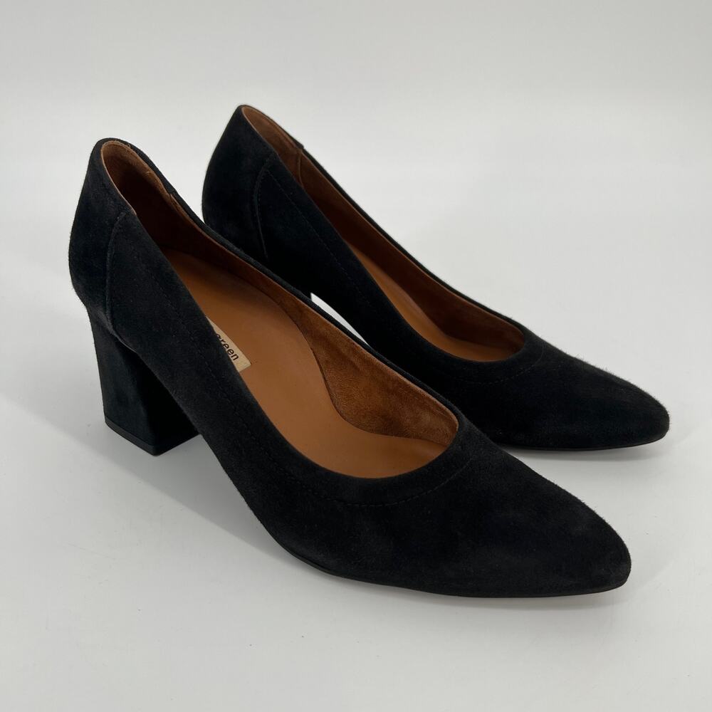 Paul Green Pointed Toe Pump Womens US 7 UK 4.5 Black Suede Block Heel Classic